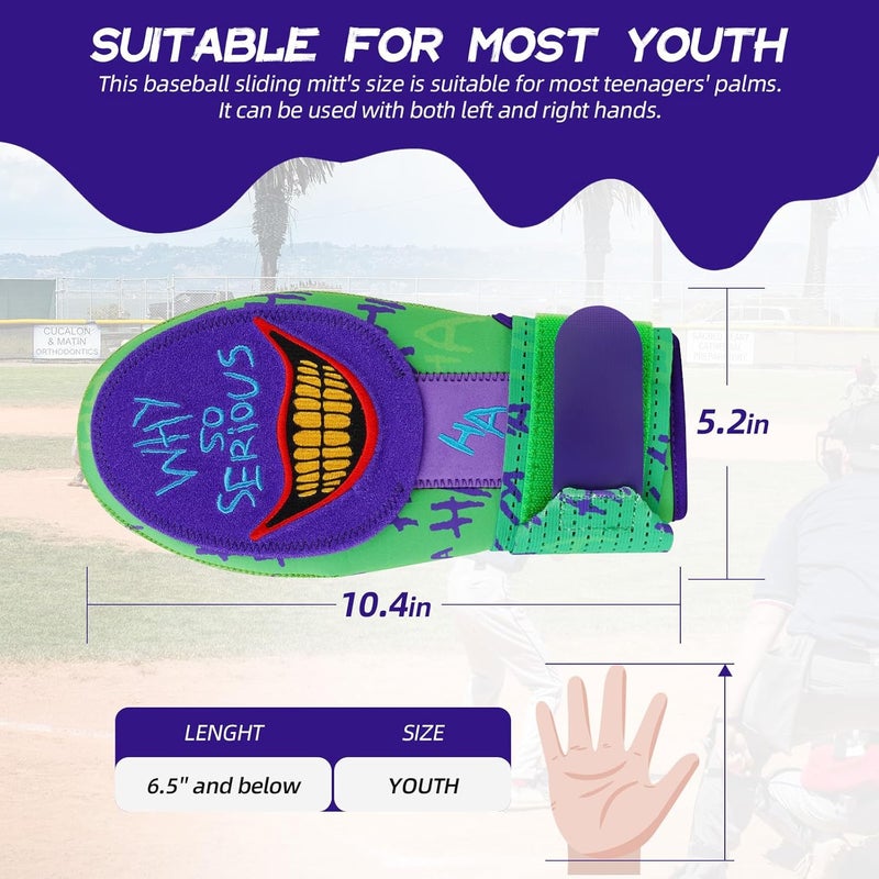 Big Crazy Sliding Mitt, Baseball Softball Sliding Glove for Youth Kid, Hand Protection for Left & Right Hands, Flexible Breathable Durable, Funny Design Ice Cream, Joker Smile, Coconut Tree - Image 4